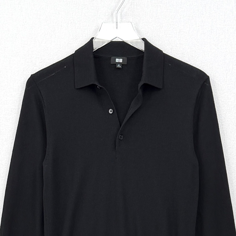 Uniqlo Polo Sweater Women Extra Small Black Wool Long Sleeve Knit Top - Picture 6 of 13